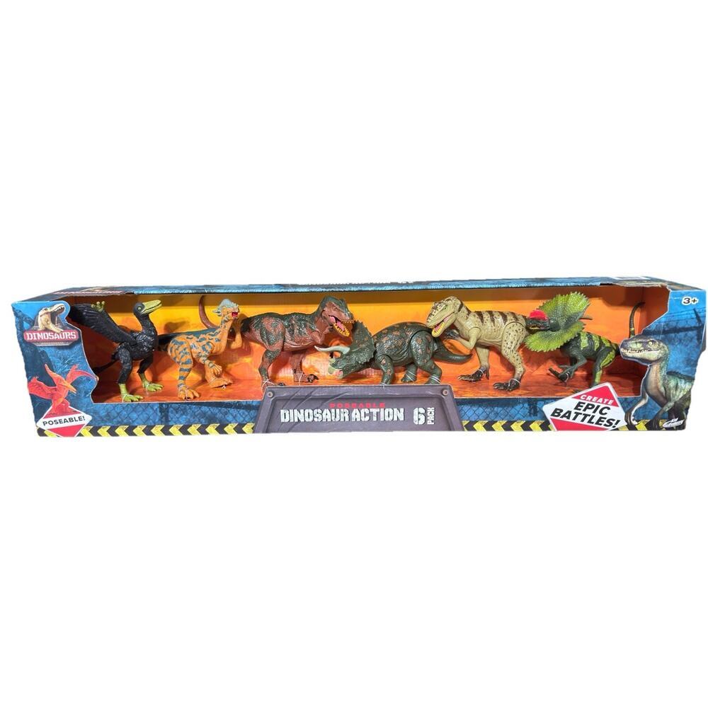 Dinosaur Action 6 Pack Poseable Figures Kid Galaxy T-Rex Triceratops New Box